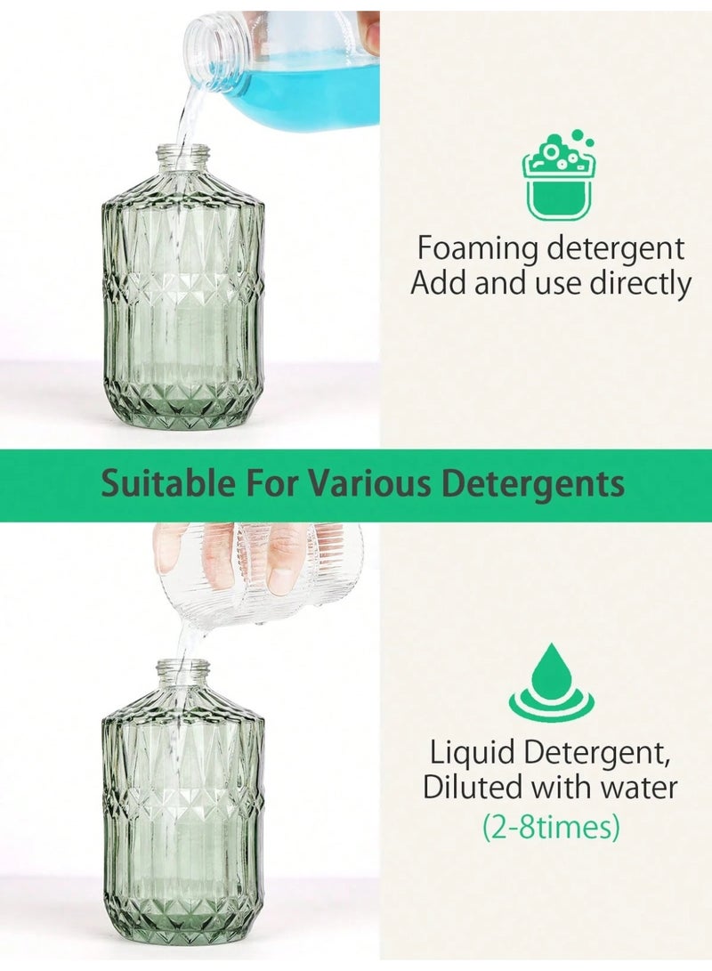 فاصولا موزع صابون زجاجي، عبوة شامبو قابلة لإعادة التعبئة 405 مل، موزع زجاجي أخضر كلاسيكي مع مضخة، حاوية صابون سائل للحمام مانعة للتسرب، إكسسوارات حوض المطبخ لديكور المنزل وهدية منزلية جديدة (أخضر) - Image 3